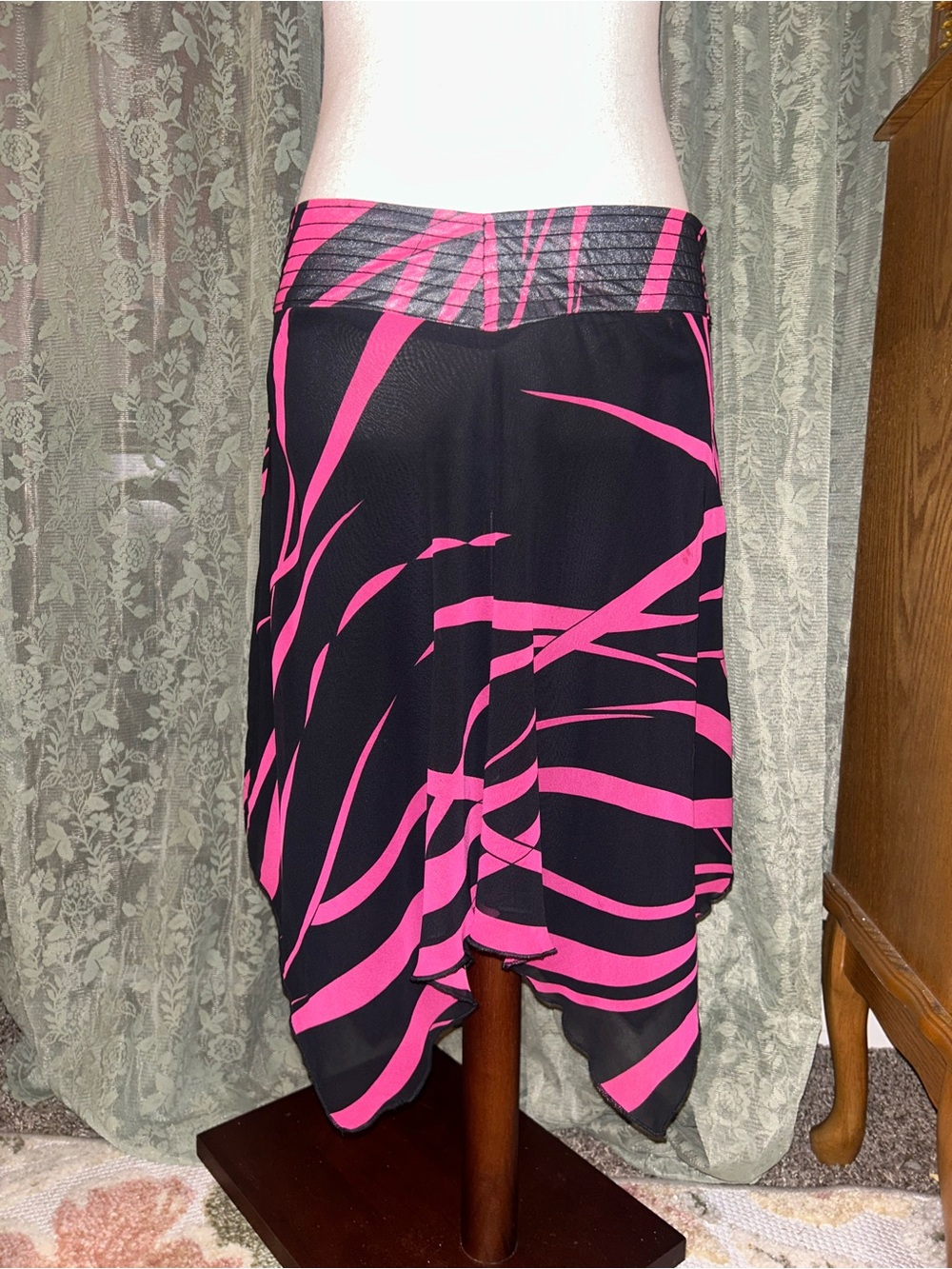 Vintage Black & Hot Pink Asymmetrical Handkerchief Hem Skirt by Georgiou Studio